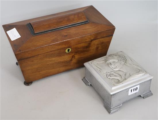 A tea caddy and 1920s music box